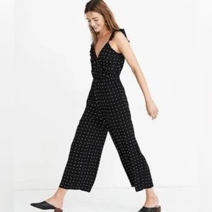Madewell ruffle top jump suit - black polka dot